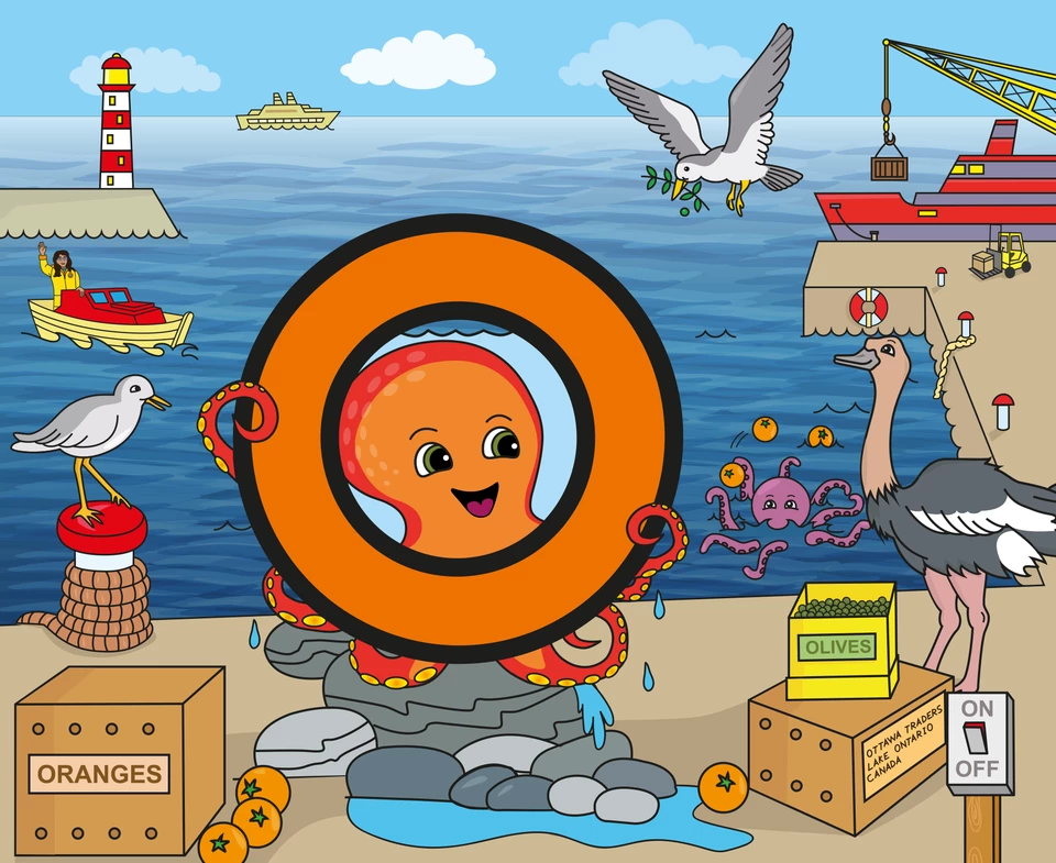 Oscar Octopus scene illustration